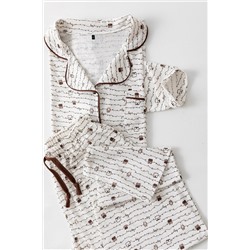 Kahverengi Baykuş Desenli Biyeli Gömlek Yaka Dokulu Örme Pijama Takımı TBBAW26AI00039