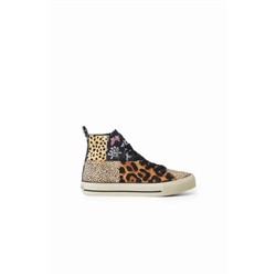 Sneakers caña alta patch piel