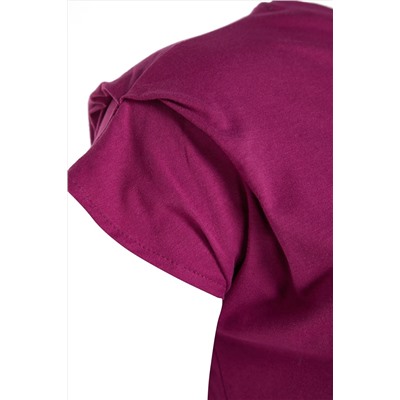 Mor Bisiklet Yaka Kol Detaylı %100 Pamuk Örme T-Shirt TBBSS22BF0023
