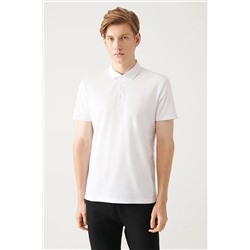 Avva Erkek Beyaz %100 Pamuk Standart Fit Normal Kesim 3 Düğmeli Kıvrılmaz Polo Yaka T-shirt E001035