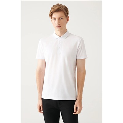 Avva Erkek Beyaz %100 Pamuk Standart Fit Normal Kesim 3 Düğmeli Kıvrılmaz Polo Yaka T-shirt E001035