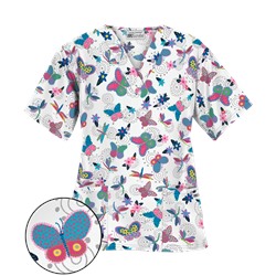 UA Boho Butterfly White Scrub Top