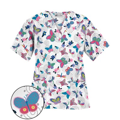 UA Boho Butterfly White Scrub Top