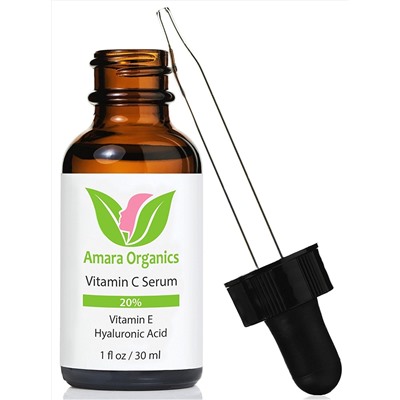 Amara Organics Vitamin C Serum for Face 20% with Hyaluronic Acid & Vitamin E, 1 fl. oz.