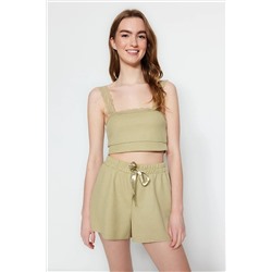 TRENDYOLMİLLA Yeşil Dantel Detaylı Atlet-Şort Örme Pijama Takımı THMSS21PT0576
