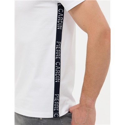 Beyaz Slim Fit Yandan Baskılı Bisiklet Yaka Tişört