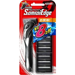 FEATHER Бритвенный станок мужской Samurai Edge с тройным лезвием F-System (+8 кассет)