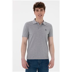 Erkek Slim Fit Polo Yaka Gri Melanj Basic Tişört