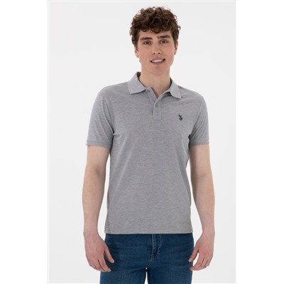 Erkek Slim Fit Polo Yaka Gri Melanj Basic Tişört