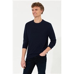 Erkek Lacivert Basic Bisiklet Yaka Sweatshirt