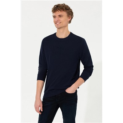 Erkek Lacivert Basic Bisiklet Yaka Sweatshirt