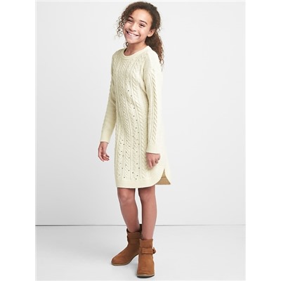 Sequin cable knit sweater dress