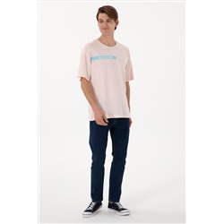 Erkek Comfort Fit Bisiklet Yaka Açık Pembe Tişört