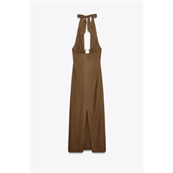 MIDI DRESS WITH BUCKLE LINEN BLEND