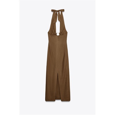 MIDI DRESS WITH BUCKLE LINEN BLEND