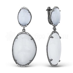 Серьги из серебра с кварцем гт и фианитами родированные 925 пробы ас-1401394