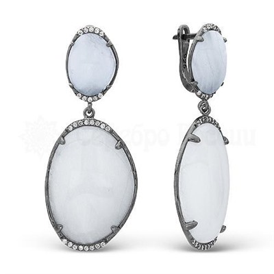 Серьги из серебра с кварцем гт и фианитами родированные 925 пробы ас-1401394