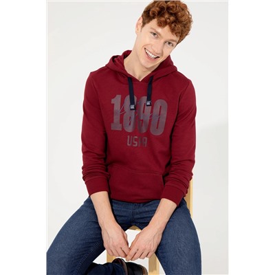 Erkek Vişne Kapüşonlu Sweatshirt