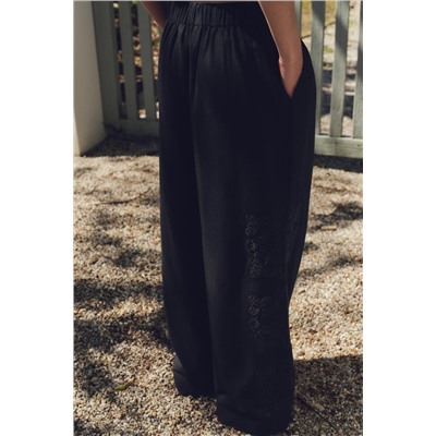 MULTI-PLEAT EMBROIDERED TROUSERS