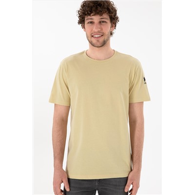 Erkek Regular Fit Bisiklet Yaka Açık Haki Basic Tişört