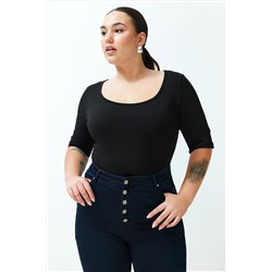 Siyah Vücuda Oturan %100 Pamuk Örme Bluz TBBSS24AF00081
