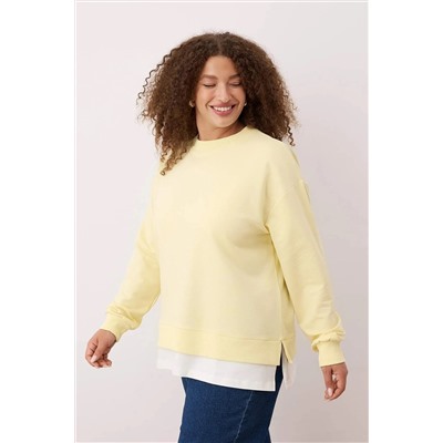 Sarı Alttan T-Shirt Çıkma Görünümlü İnce Örme Büyük Beden Sweatshirt TBBAW23AO00023