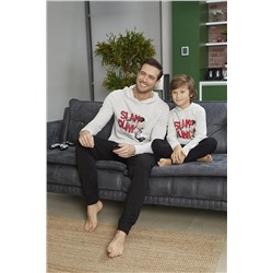 Siyah İnci Bej Melanj Pamuklu Likralı Kapişonlu Pijama Takım 22269545