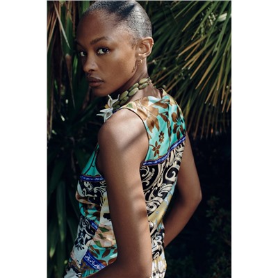 PATCHWORK PRINT SATIN TOP