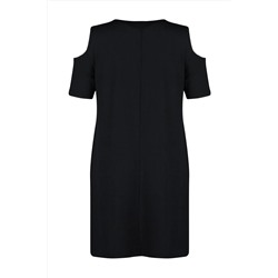 Siyah A-line Cut-Out Detaylı Yazlık Örme Büyük Beden Elbise TBBSS22EL2986