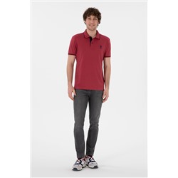 Erkek Slim Fit Polo Yaka Vişne Basic Tişört