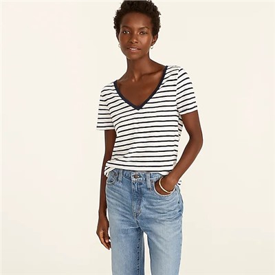 Vintage cotton V-neck T-shirt in stripe