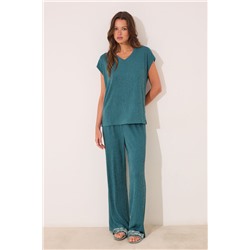 Conjunto pantalón y camiseta verde lurex