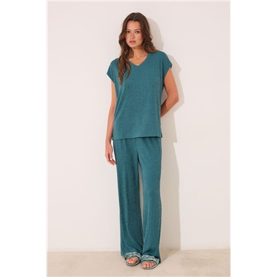 Conjunto pantalón y camiseta verde lurex