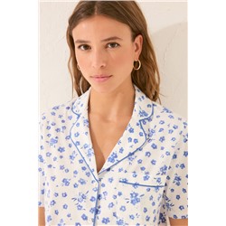 Pijama camisero largo floral blanco