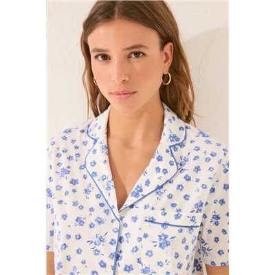 Pijama camisero largo floral blanco