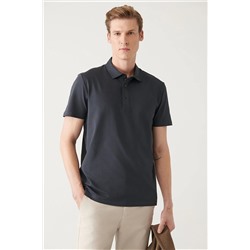 Avva Erkek Antrasit %100 Pamuk Örme Standart Fit Normal Kesim 3 Çıt Çıtlı Polo Yaka T-shirt E001033