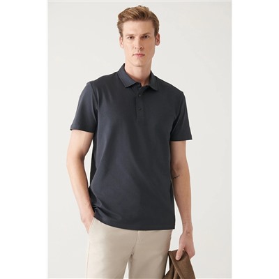 Avva Erkek Antrasit %100 Pamuk Örme Standart Fit Normal Kesim 3 Çıt Çıtlı Polo Yaka T-shirt E001033