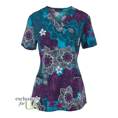 Zoe + Chloe Scrubs Tropical Paradise Print Top
