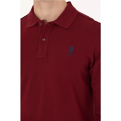 Erkek Bordo Polo Yaka Basic Sweatshirt