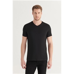 Avva Erkek Siyah %100 Pamuk V Yaka Standart Fit Normal Kesim T-shirt E001001