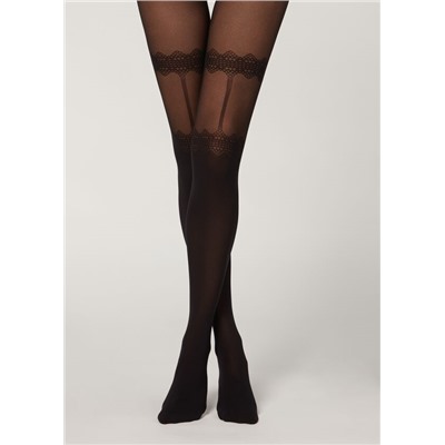 Longuette-Strumpfhose in Strumpfhalter-Optik