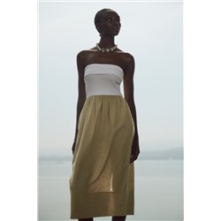 CONTRAST LINEN BLEND DRESS