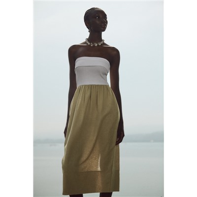 CONTRAST LINEN BLEND DRESS