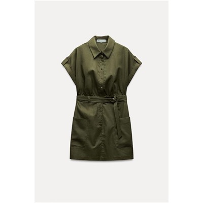 LINEN-BLEND MINI SHIRT DRESS