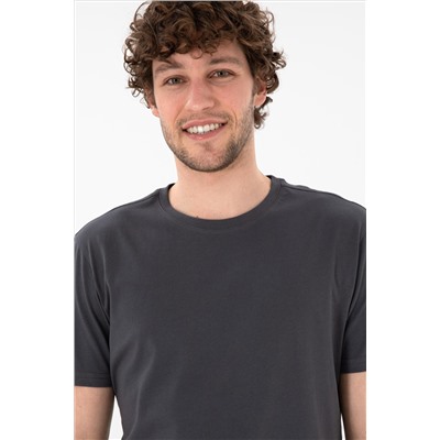 Erkek Regular Fit Bisiklet Yaka Antrasit Basic Tişört