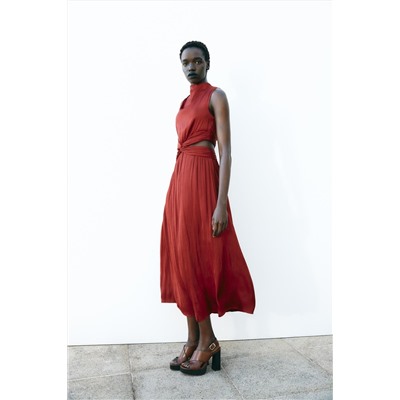 SATIN MIDI DRESS WITH CUT-OUT DETAIL
