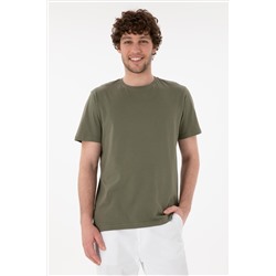 Erkek Regular Fit Bisiklet Yaka Koyu Haki Basic Tişört