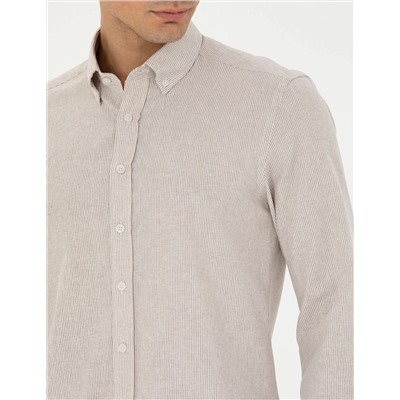Bej Slim Fit Uzun Kollu Gömlek