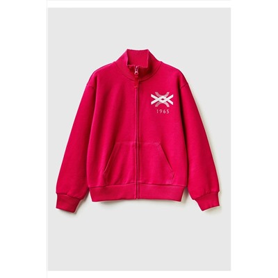 United Colors of BenettonKız Çocuk YESIL Slogan Baskılı Dik Yaka Sweatshirt Fuşya