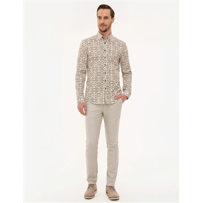 Kahverengi Slim Fit Uzun Kollu Gömlek